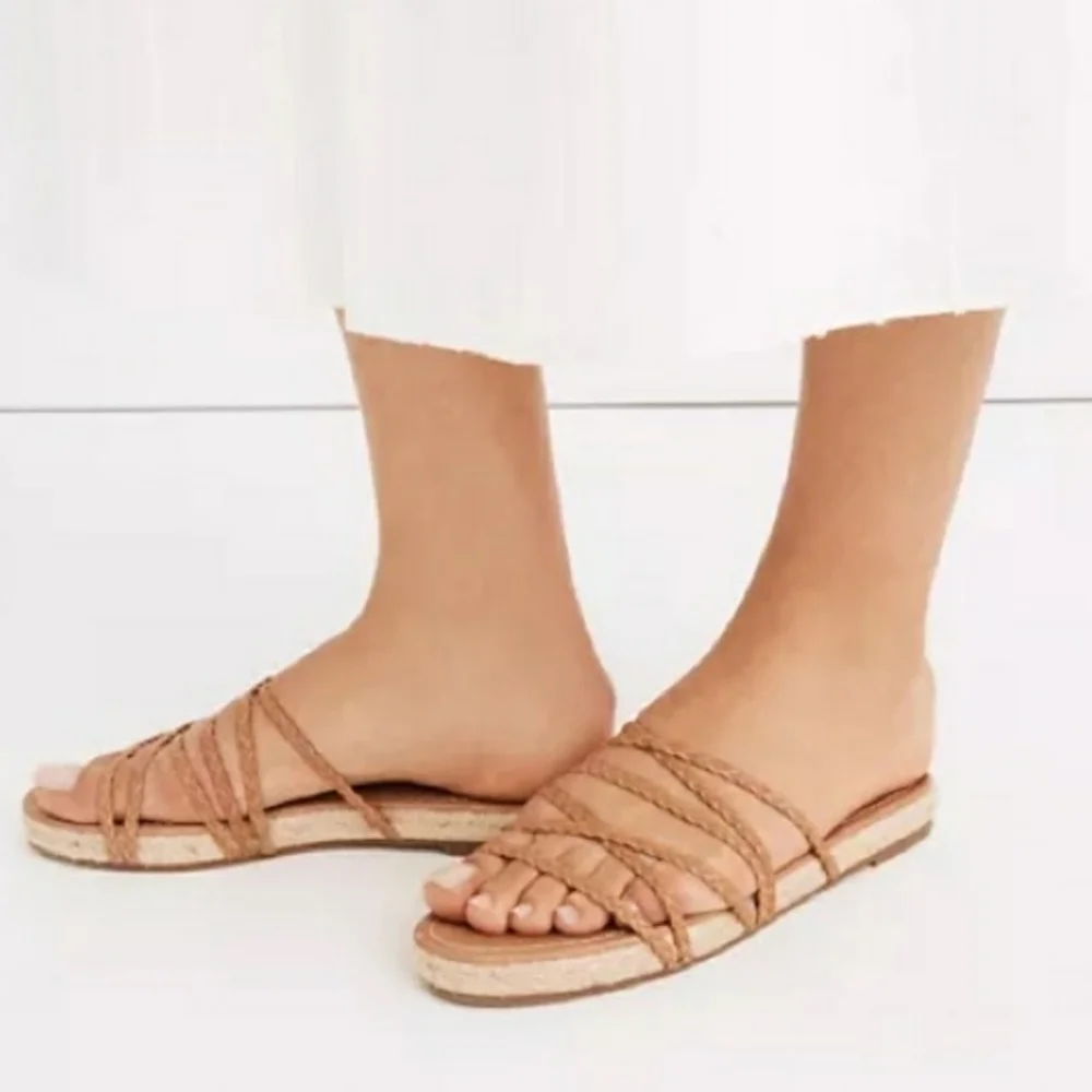Madewell NWOT The Kathryn Espadrille Slide Sandal in Leather Brown
